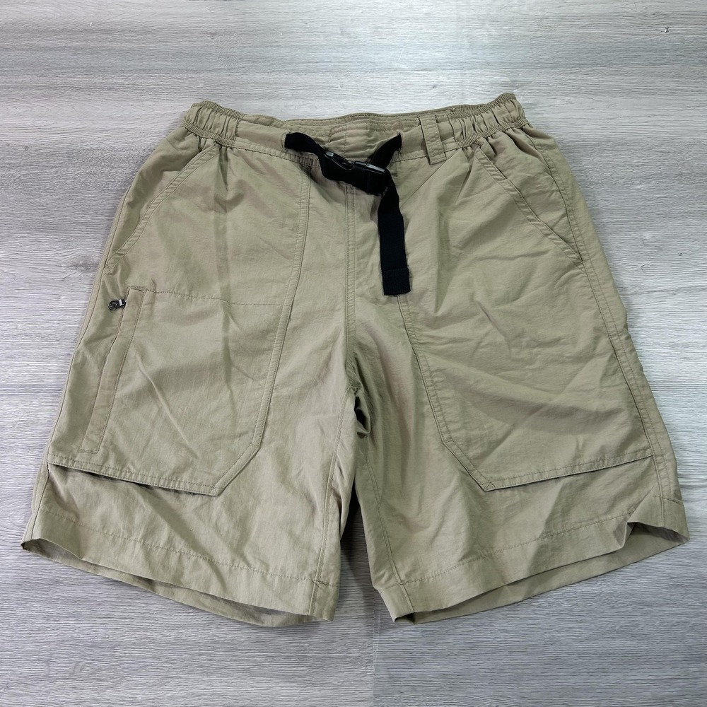 Eddie Bauer Travex Shorts Mens Small Khaki Nylon Hiking Belted Utility Travel